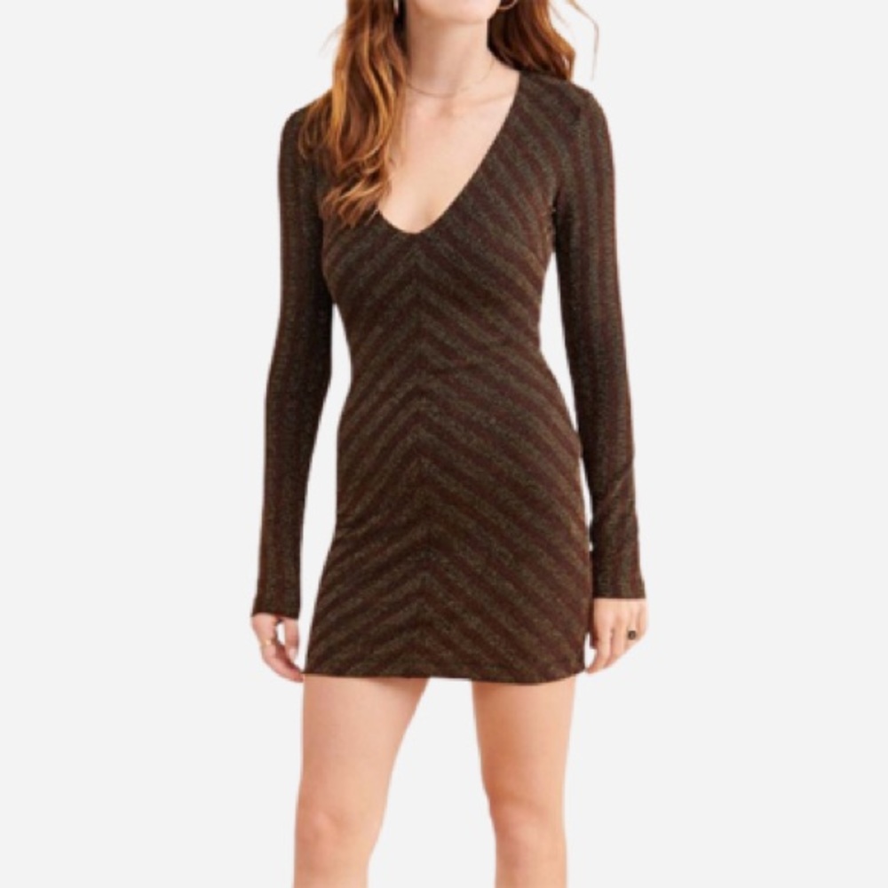 Cosmopolitan Copper Gold Stripe Maya Scoop Neck Bodycon Dress